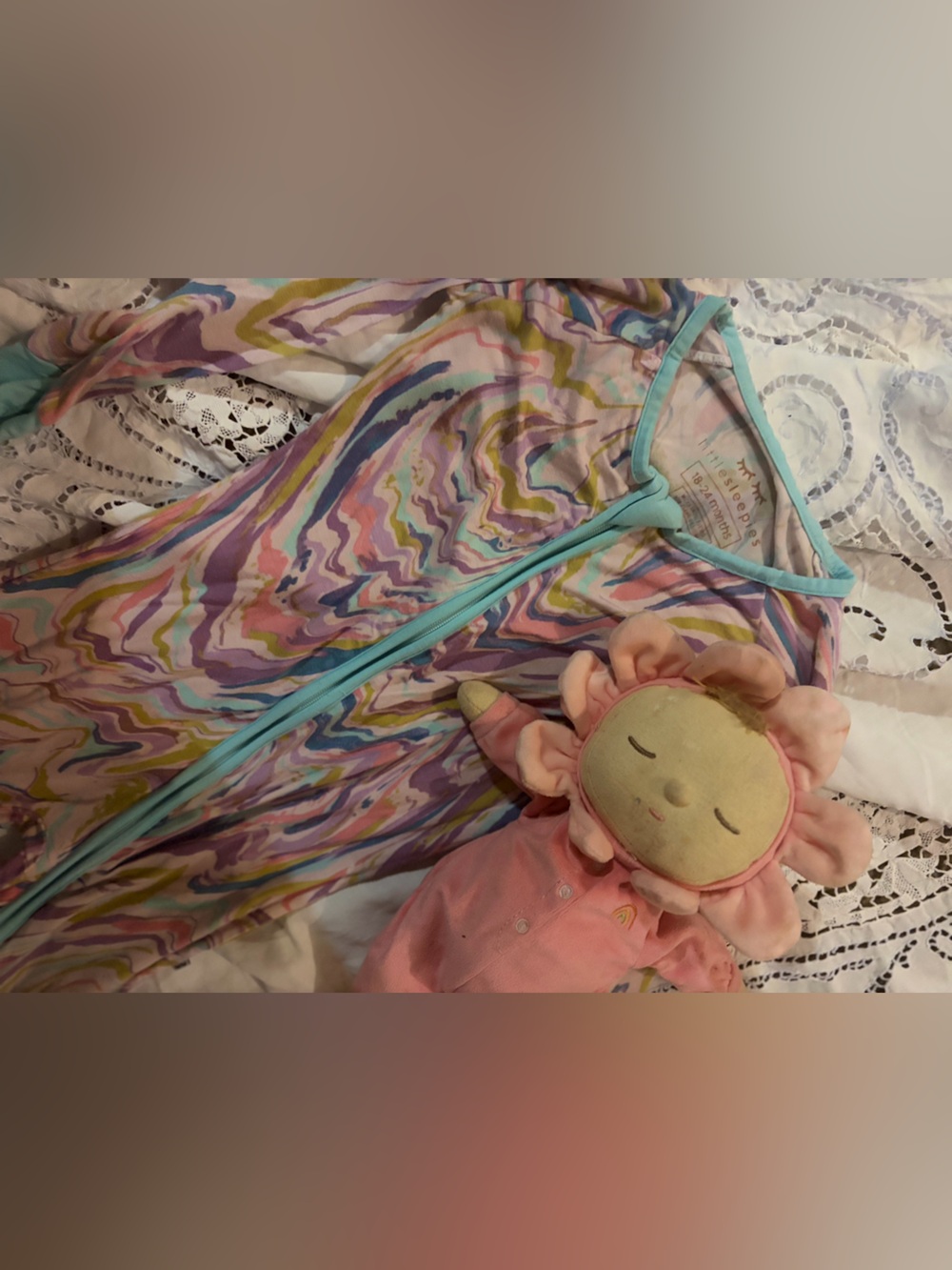 Little Sleepies Pastel Marble Zippy 18-24M Whimsical Geode Bamboo Pajamas